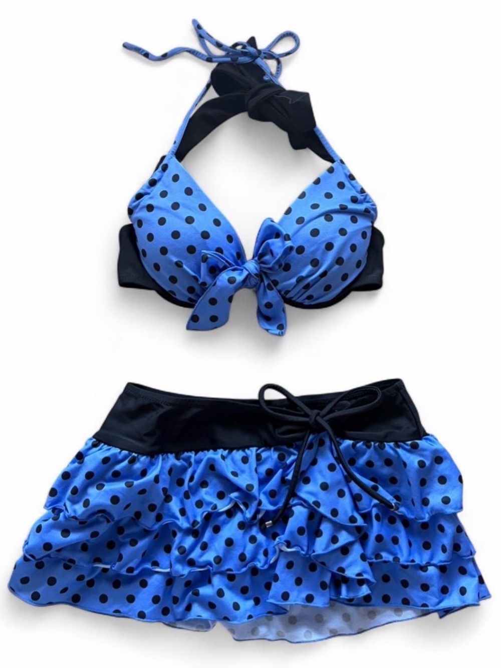 Blue Polka Dot Ruffle Bikini Set